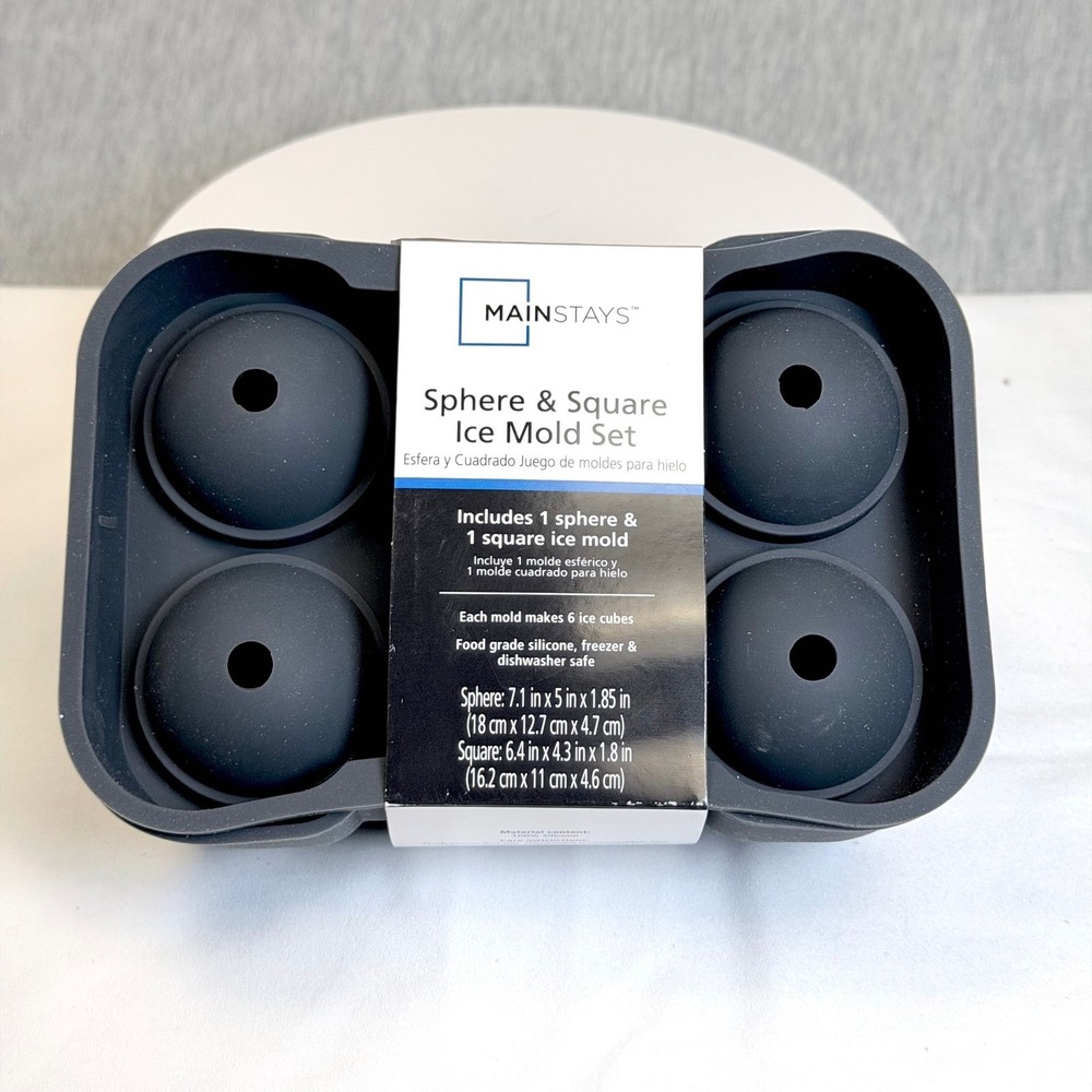 Mainstays Gray Silicone Sphere and Square Ice Mold Set MSF129800380005 NEW